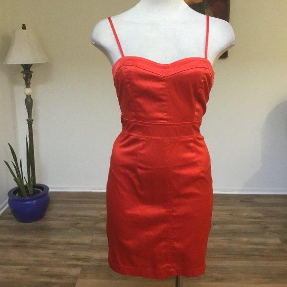 Papaya Dresses & Skirts - FOREVER 21 Pencil Short Mini Dress Beaded Stretchy Spaghetti Strap Petite Red SP